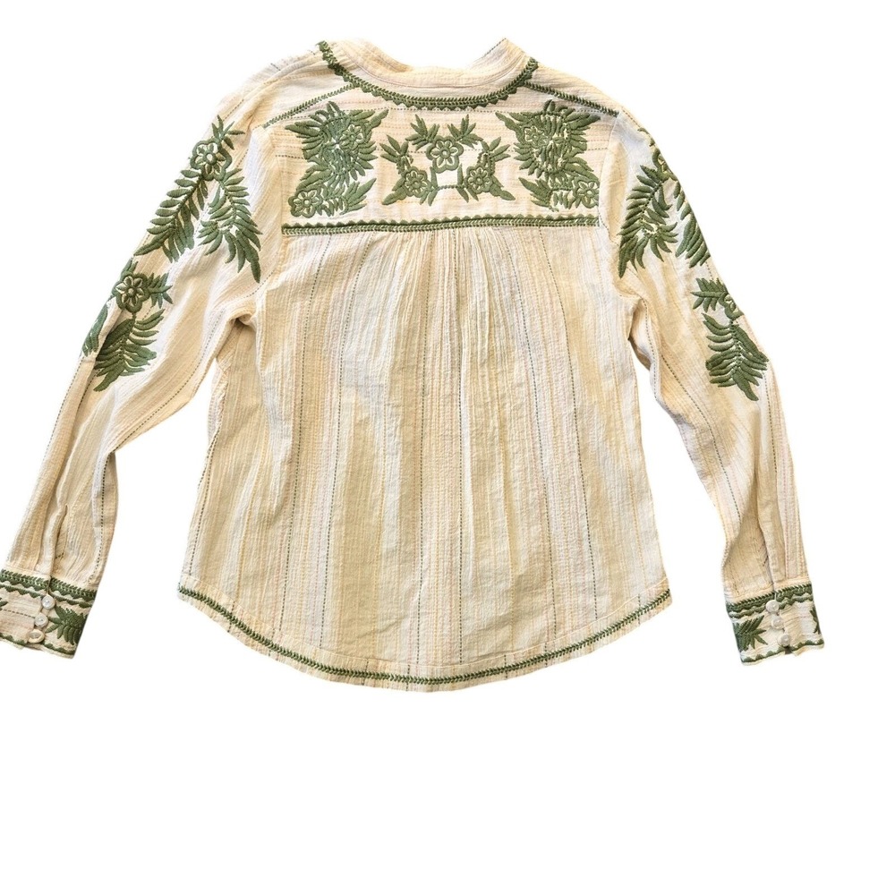 Sister Mary Lizette Embroidered Blouse Ivory Green Cotton Top Floral XS NWT - Picture 2 of 9